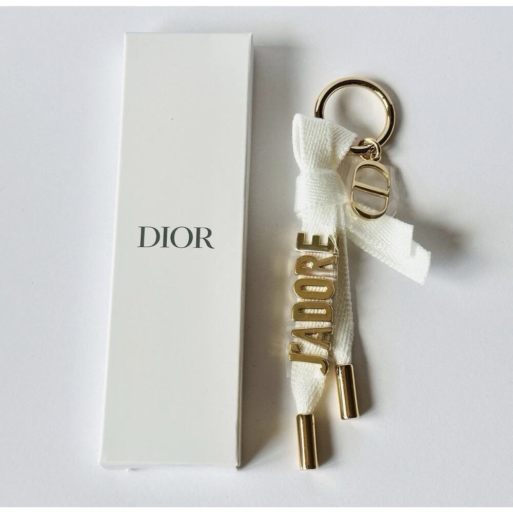 Dior J’Adore Key Ring Gold Ribbon Keychain Gift w Box Authentic